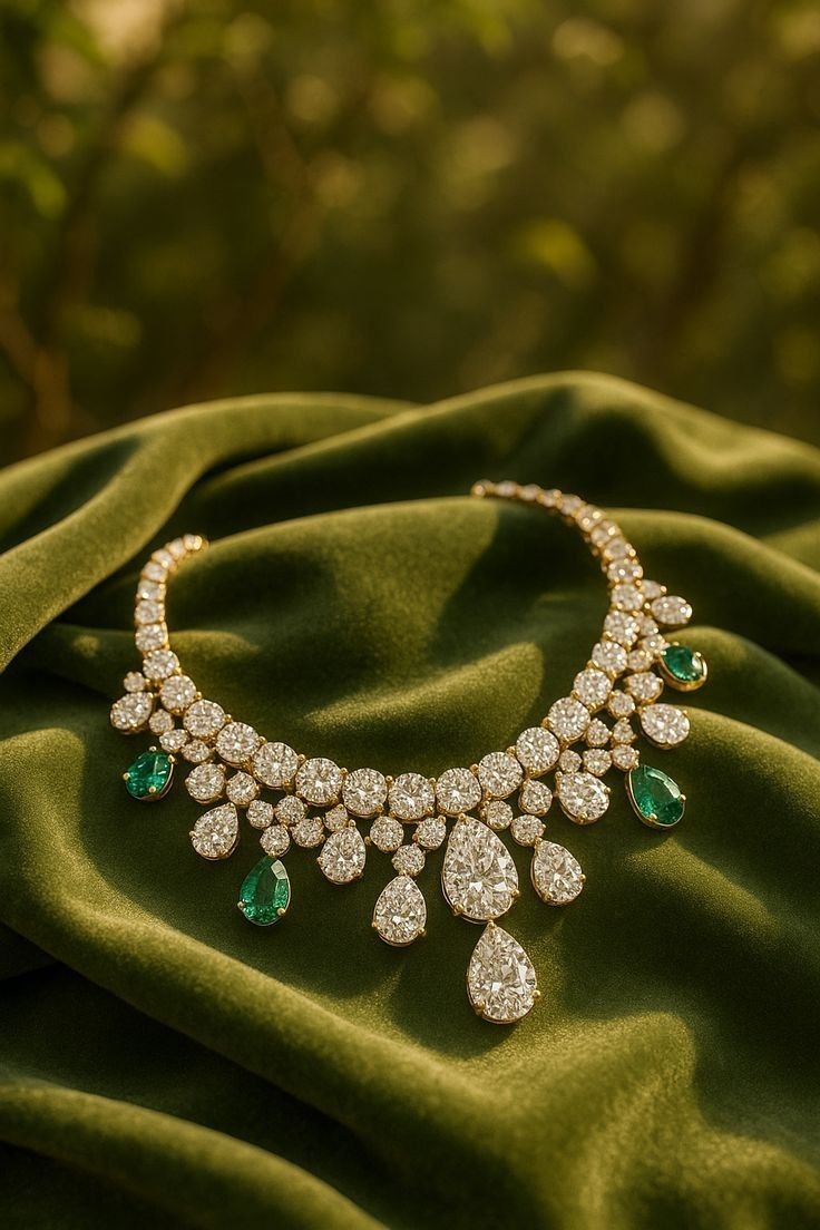 The Meadow Collar — diamond and emerald necklace